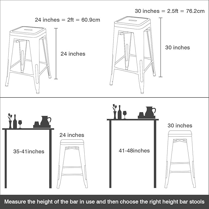 Devoko Metal Bar Stools 24" Indoor Outdoor Stackable Barstools Modern Style Industrial Vintage Counter Bar Stools Set of 4 (24 inch, Silver)