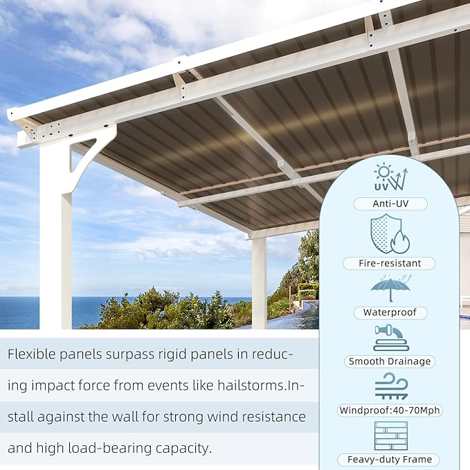 AECOJOY 8' x 5' White Gazebo Outdoor Pergola for Patio, Lean to Hard Top Grill Gazebo Shelter Pergolas and Gazebos Clearance with Roof, Small Wall-Mounted Heavy Duty Awnings for Patio, Decks, Backyard