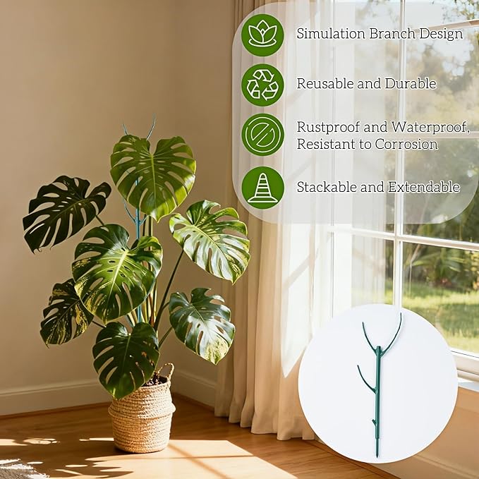 10 Pack Adjustable Plant Support Stakes,Stackable Plant Support Pole with Garden Ties and Clips, Suitable for Monstera,Climbing Plants and Indoor Outdoor Plants