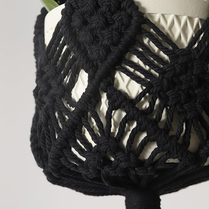 Hanging Planter with Patterns,2Packs Macrame Plant Hangers Indoor Macrame for up to 8 inch Pot Crochet Boho Plant Hanger Holder for Indoor Outdoor with 2S Shaped Stainless Steel Hooks (Black)