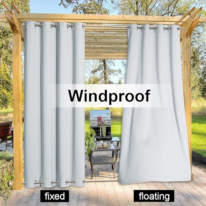 NICETOWN Outdoor Curtain with Rustproof Grommets on top and Bottom for Patio Waterproof, Windproof Privacy Outdoor Living Divider Light Blocking for Valley/Porch, 1 Pack, W84 x L84, Greyish White