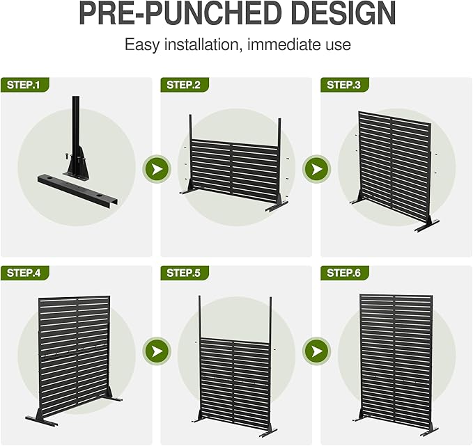 Casaphoria Metal Privacy Screen Outdoor, 72" H x 47" W Freestanding Decorative Privacy Screen for Patio Deck Balcony Garden with Stable Base, Black-Harold