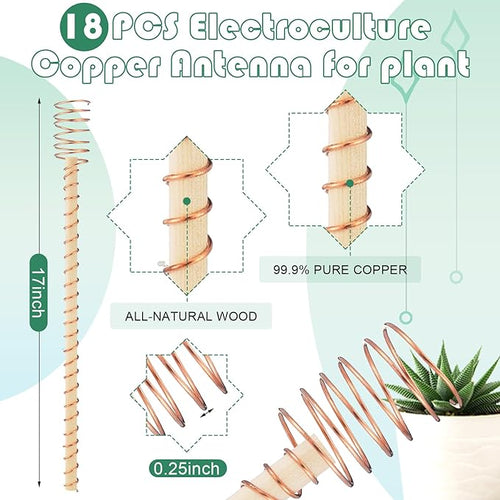 18 Pcs Electroculture Plant Stakes 17 Inches Long Copper Garden Stakes Electroculture Copper Gardening Antenna for Growing Vegetable Garden Plants Support