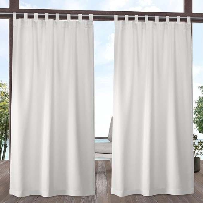 Exclusive Home Cabana Solid Indoor/Outdoor Light Filtering Hook-and-Loop Tab Top Curtain Panel Pair, 54"x120", Vanilla