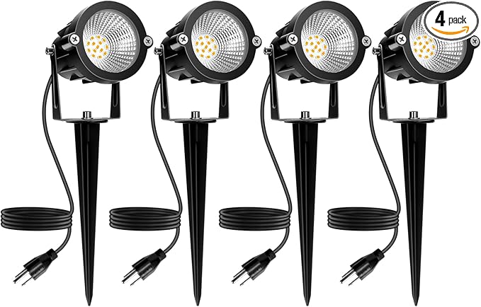 Outdoor Spotlight Warm White 2700K, 10W LED Spot Lights Outdoor for Yard Garden Tree, 120V Plug in Landscape Lighting with IP65 Waterproof for Halloween Christmas Decor, 4 Pack