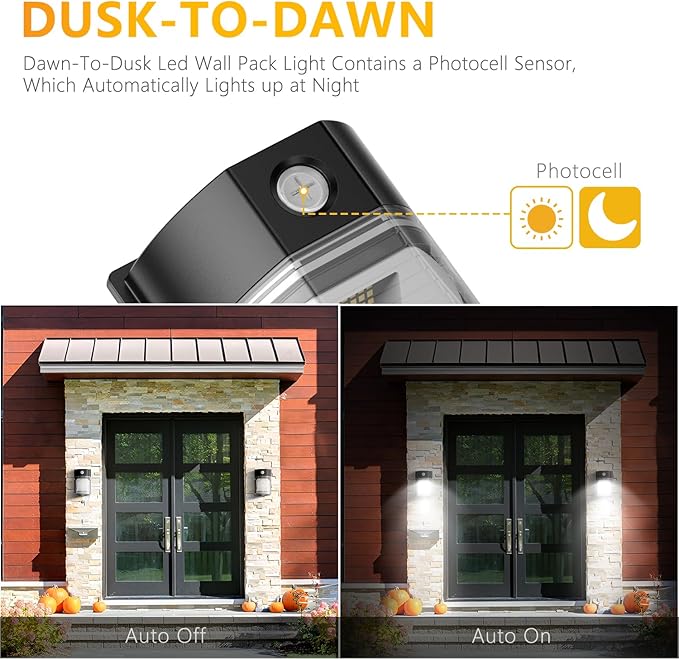 30W LED Wall Pack Light with Dusk to Dawn Sensor, 3600LM, 5000K Daylight, 120Vac Led Porch Lights, IP65 Waterproof Outdoor Security Lighting for Garage Warehouse Garden, ETL Certified, 4 Pack