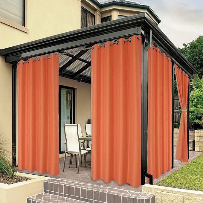 BONZER Outdoor Curtains for Patio Water Resistant Heavy Privacy Light Filtering Grommet Outside Curtains for Porch, Pergola, Gazebo, 1 Panel, 84W x 95L inch, Mecca Orange
