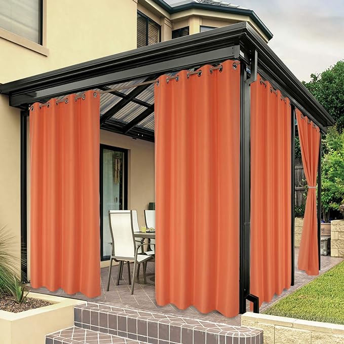 BONZER Waterproof Outdoor Curtains for Patio Porch Pergola Cabana Light Filtering Privacy Grommet Indoor Curtain Panels for Bedroom Living Room, 1 Panel, 84W x 120L inch, Mecca Orange