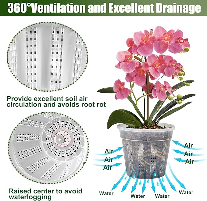 Orchid Pot with Saucers, 3 Each of 4.3",5.5",6.1" Orchid Pots with Holes,9 Pack Clear Planter for Indoor Outdoor Plants (3 Each of 4.3",5.5",6.1" with Saucers)
