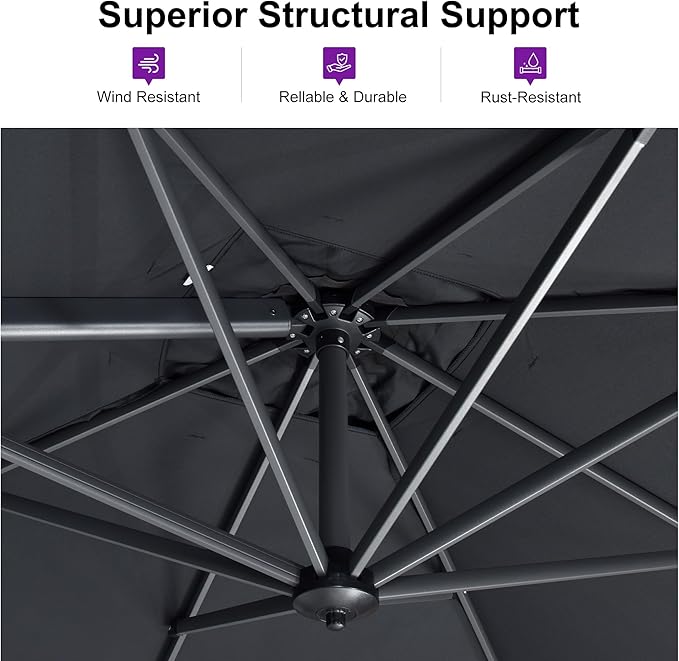 PURPLE LEAF 8 Feet Square Cantilever Umbrella Patio Umbrella with Base Outdoor Umbrella Aluminum Offset with 360-degree Rotation for Garden Deck Pool Patio Black