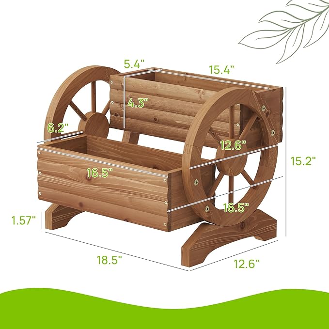 Wooden Wagon Planter Outdoor Flower Cart with Wheels Garden Planter, Decor Planter for Patio Balcony Decoration Succulent Flower Pot for Indoor Backyard Balcon Yard Decor planters (Brown)