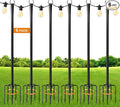6 Pack 9FT String Light Poles for Outdoor,Metal Lights Hanging Pole Outside with Fork,Light Stand for Patio, Pergola, Garden, Backyard, Yard, Camping Party