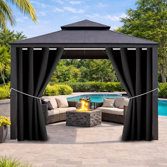 Outdoor Indoor Curtains W52 x L72 for Patio - Weather-resistant Window Panels Privacy Protect Grommet Top Thermal Insulated Home Curtain for Porch Pergola Lawn Garden Hot Tub Area (2 Panels)