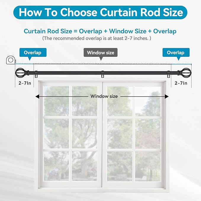 Black Curtain Rods for Windows 28 to 48 Inch, 2 Pack 5/8" Diameter Heavy Duty Metal Adjustable Small Drapery Rod With Bracket
