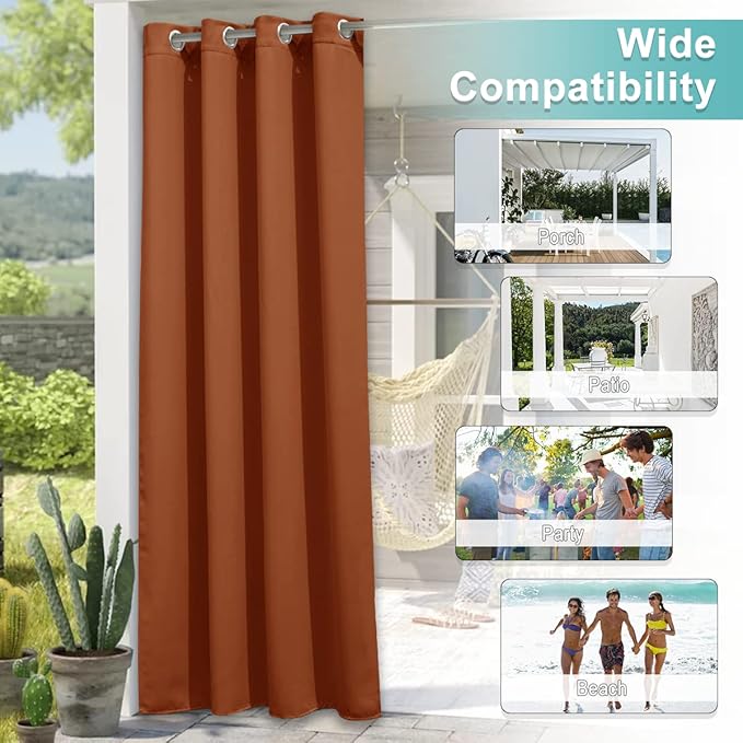 NICETOWN Outdoor Curtains for Patio Waterproof, Rustproof Silver Grommet Luxury Thermal Insulated Blackout Thermal Insulated Weighted Outdoor Drapes for Porch, W52 x L108, Mecca Red, 1 PC