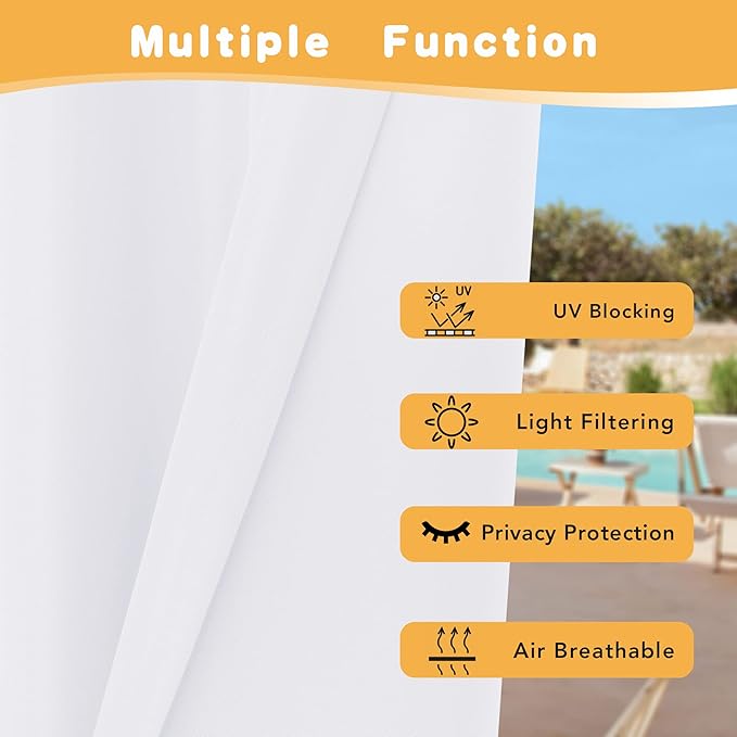HolidayIdeas Extra Wide Outdoor Curtains for Patio Waterproof, 4 Panels - 110 x 108 Inch - Privacy & Light Filtering Curtains White Grommet Outside Curtains for Porch, Gazebo, Pergola, Backyard