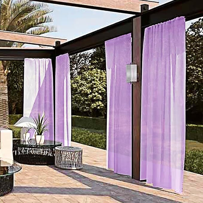 SpaceDresser Waterproof Outdoor Sheer Curtains for Patio - 2 Panels Rod Pocket Indoor Voile Sheer Curtain for Living Room,52W x 108L inch, Lavender