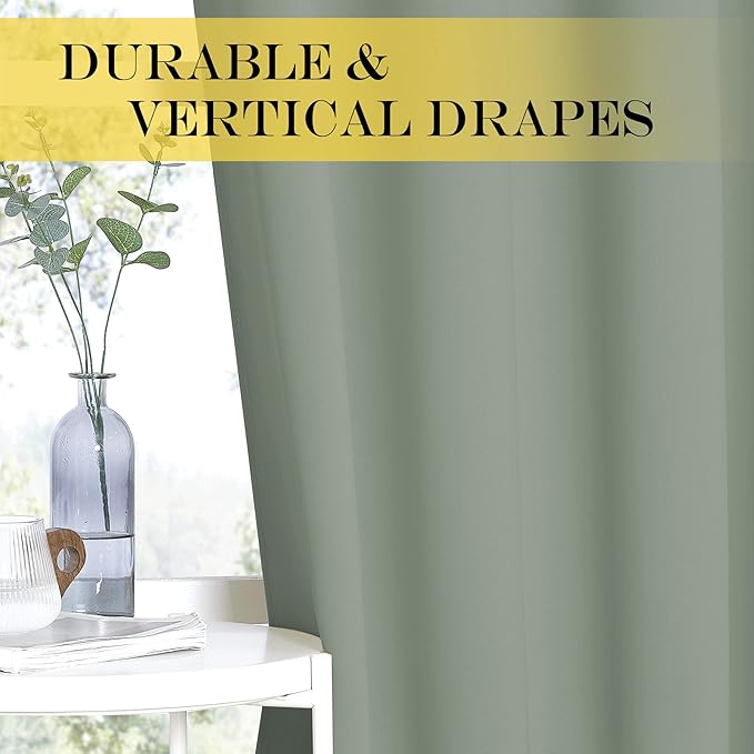 NICETOWN Sage Green Blackout Curtains for Bedroom - Grommet Thermal Insulated Family Home Window Treatments Solid Room Darkening Privacy Drape for Living Room (W52 x L108, 1 Panel)