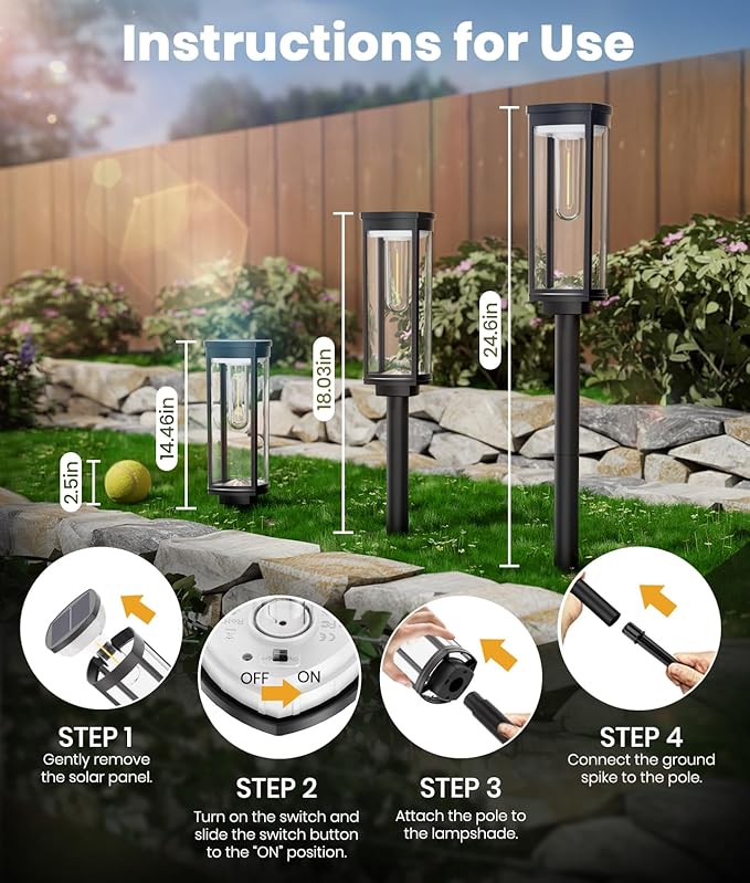 Solar Pathway Lights Outdoor, IP65 Waterproof Auto On/Off Solar Garden Lights Solar Powered Landscape Lighting for Yard Patio Walkway (Warm White, 4pack)
