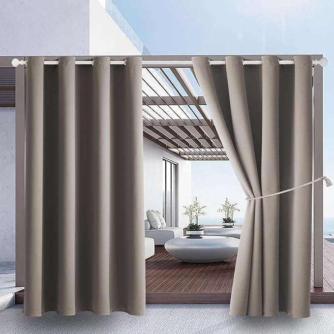 DIVA EN CAMINO DEC Outdoor Patio Curtain Waterproof Darkening Thermal Insulated Indoor Curtains for Bedroom, Porch, Living Room, Pergola, Cabana, W52 x L95, Taupe, Set of 2 Panels