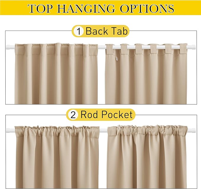 NICETOWN 2 Panels Outdoor Curtains Waterproof Pocket & Back Tab on Top & Bottom, Thermal Insulated Windproof Sun Blocking Outside Privacy Drapes for Patio with Fixed Rope, W84 x L84, Biscotti Beige