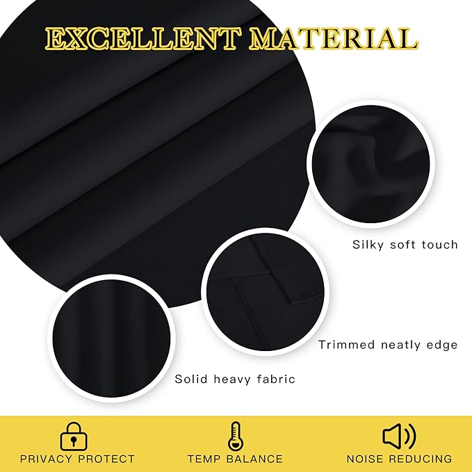 NICETOWN Black Blackout Curtain 108 inches Long - Grommet Chic Thermal Insulated Solid Blackout Curtain Drape for Living Room/Bedroom, W52 x L108, 1 Panel