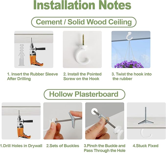 4pcs Ceiling Hooks for Hanging Plants,Hanging Lights Metal Small Hooks,Indoor Outdoor Wall Heavy Duty Plant Hanger Swag Hook