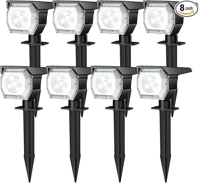 EIUIO Solar Outdoor Lights, 3 Lighting Modes Solar Spot Lights Outdoor with Auto On/Off, Waterproof Landscape Lighting for Garden Yard