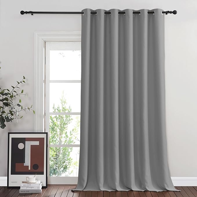 NICETOWN Blackout Sliding Glass Door Curtains, Room Darkening Thermal Insulated Curtains for Living Room Bedroom, Extra Wide Window Drapes, 1 Panel, W80 x L118, Silver Grey