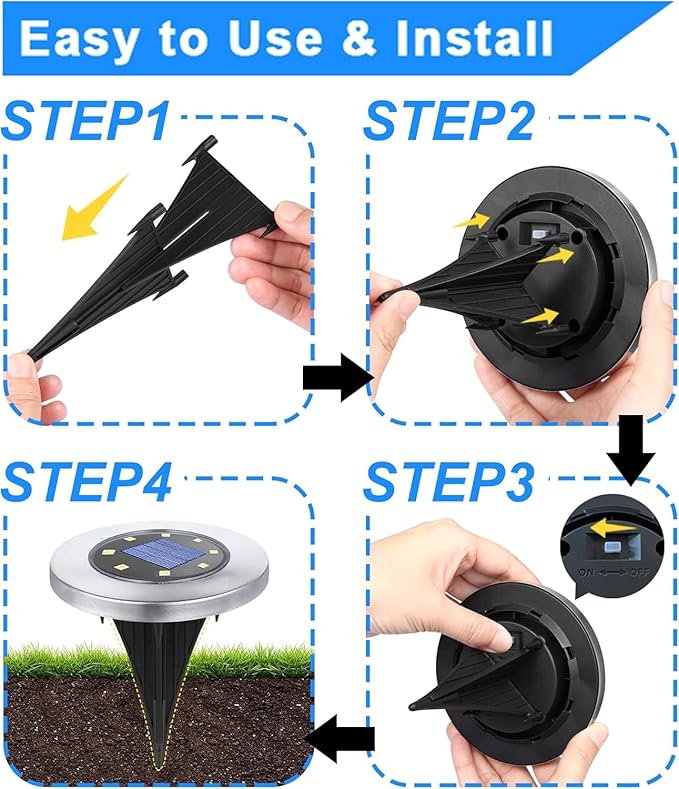 Solar Ground Lights, Waterproof Solar Garden Lights, Upgraded Outdoor Garden Waterproof Bright in-Ground Lights, Landscape Lights for Pathway,Yard,Deck,Lawn,Patio,Walkway (4 Pack Warm Light)