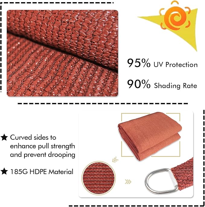 KANAGAWA 9'X11' Rust Red Custom Size Sun Shade Sail Rectangle UV Block Canopy Cover for Patio Backyard Lawn Garden Outdoor (Customized Available)