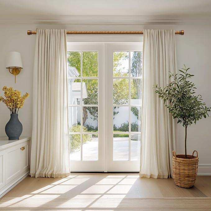 Retro Gold Curtain Rods for Windows 48 to 84 Inches Adjustable Length Heavy Duty 1" Diameter Window Curtain Rod with Decorative Finials for Outdoor Bedroom Kitchen Living Room Farmhouse