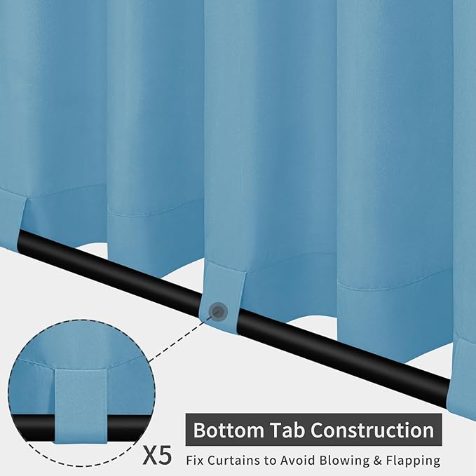 Easy-Going Outdoor Patio Curtains Detachable Tab Top Windproof Weatherproof Curtain for Cabana, Porch, Pergola and Gazebo, Tab Bottom Drape, 2 Panels, 110W x 120L inch, Sky Blue