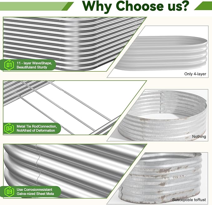 2 Pack Tall 8x3FT Raised Beds for Gardening, Corrugated Galvanized Steel Raised Garden Bed, Outdoor Metal Above Ground Garden Bed for Vegetables and Flowers