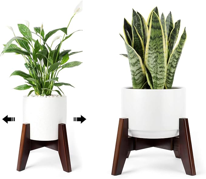 Seanmi Plant Stands for Indoor Plants, Bamboo Plant Stand, Mid Century Plant Holder, Adjustable Width, Fits 8 9 10 11 12 inches Pots - Dark Brown (Planter Stand Only)