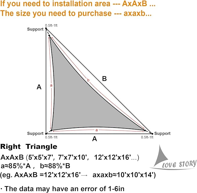 LOVE STORY Custom Size 12'x24'x26.8' Terra Red Sun Shade Sail Right Triangle Sunshade Fabric Awning Canopy for Patio Backyard Carport Pergola (Customized)