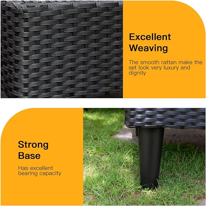 5 Pieces Patio Furniture Sets Outdoor Sectional Sofa Rattan Chair Wicker Conversation Set for Outdoor Backyard Porch Poolside Balcony Garden Furniture with Coffee Table,Khaki Cushion