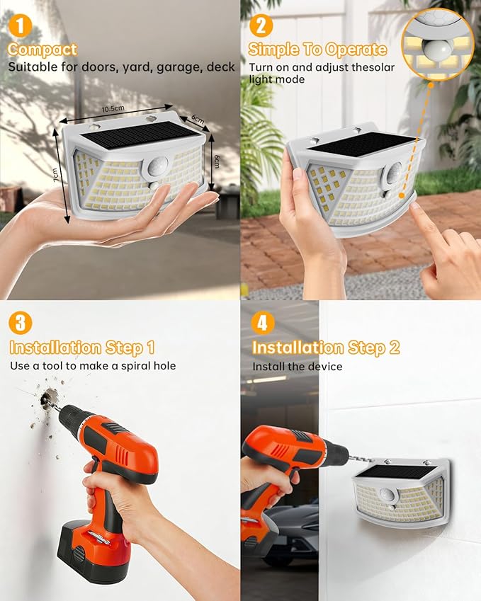 Aootek New Solar Motion Sensor Lights 120 LEDs with Lights Reflector,270° Wide Angle, IP65 Waterproof, Step Lights for Front Door, Yard, Garage, Deck (White, Warm White, 6-Pack)