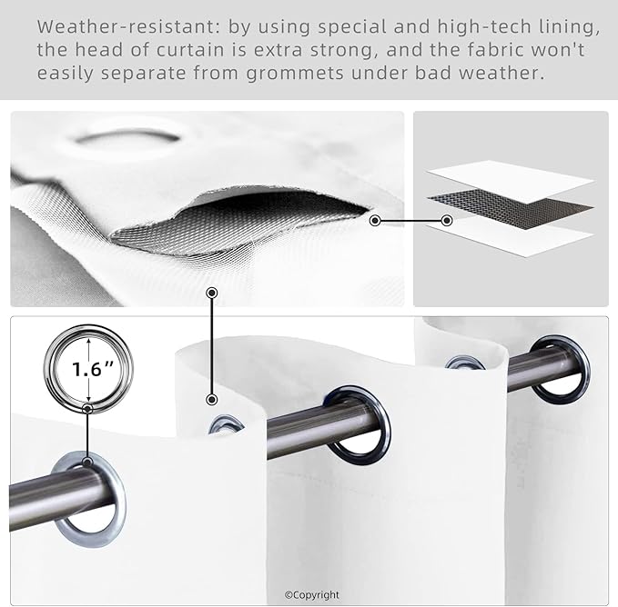 Water Proof Outside Curtains with Grommet Top for Porch, W84 x L84 Thermal Insulated Washable Light Block Outdoor Divider Drapes for Patio Gazebo Deck Pool Area Pergola Cabana (2 Panels)