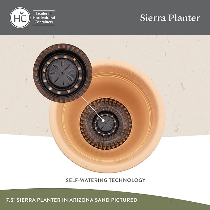 The HC Companies Sierra Round Self-Watering Pot - Lightweight Plastic Planter for Herbs & More - Durable Plant Pots for Indoor Plants & Outdoor Plants (16” Black Onyx, Pack of 1)