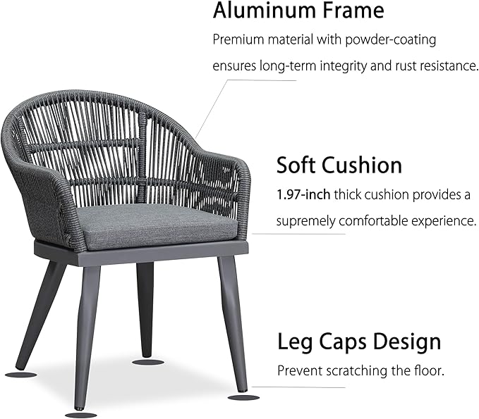 PURPLE LEAF 9 Pieces Patio Dining Set with Outdoor Aluminium Dining Table and Woven Rattan Chairs Modern Metal Furniture Cushions Sets for Garden Yard Indoor Decor Kitchen Gray