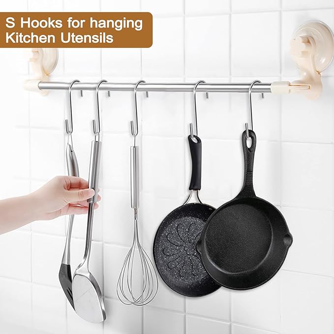 30 Pack Heavy Duty S Hooks Pan Pot Holder Rack Hooks Hanging Hangers S Shaped Hooks for Kitchenware Pots Utensils Clothes Bags Towels Plants -4 Inch