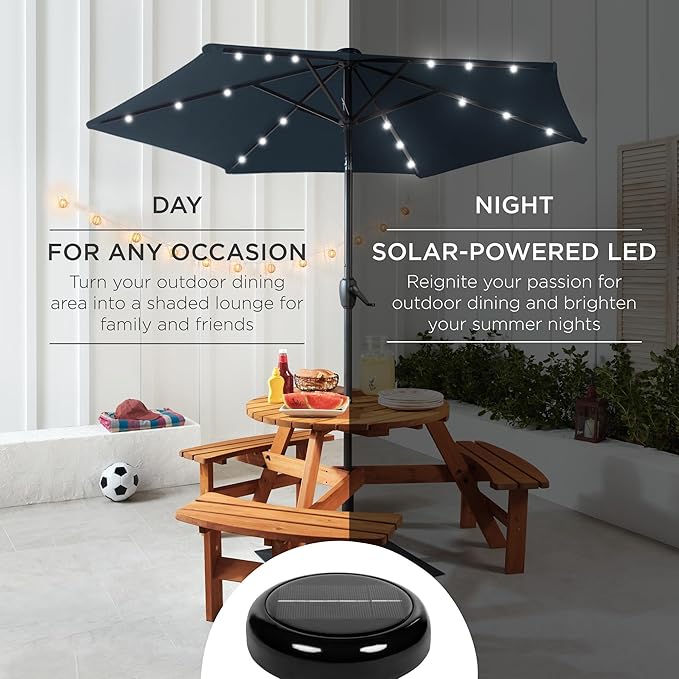 Best Choice Products 7.5ft Outdoor Solar Market Table Patio Umbrella for Deck, Pool w/Tilt, Crank, LED Lights - Slate Blue