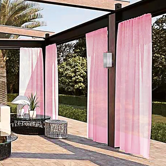 SpaceDresser Waterproof Outdoor Sheer Curtains for Patio - 4 Panels Rod Pocket Indoor Voile Sheer Curtain for Living Room,52W x 108L inch, Light Pink