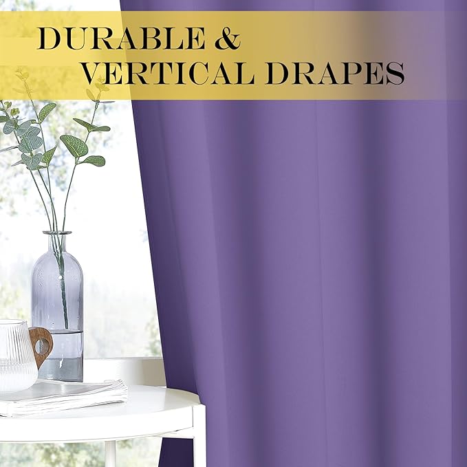 NICETOWN Blackout Curtain Drape 72 inch Long - Grommet Noise Reducing Thermal Insulated Modern Window Treatments for Bedroom Living Room (1 Panel, 52 x 72 Inch, Lilac Purple)