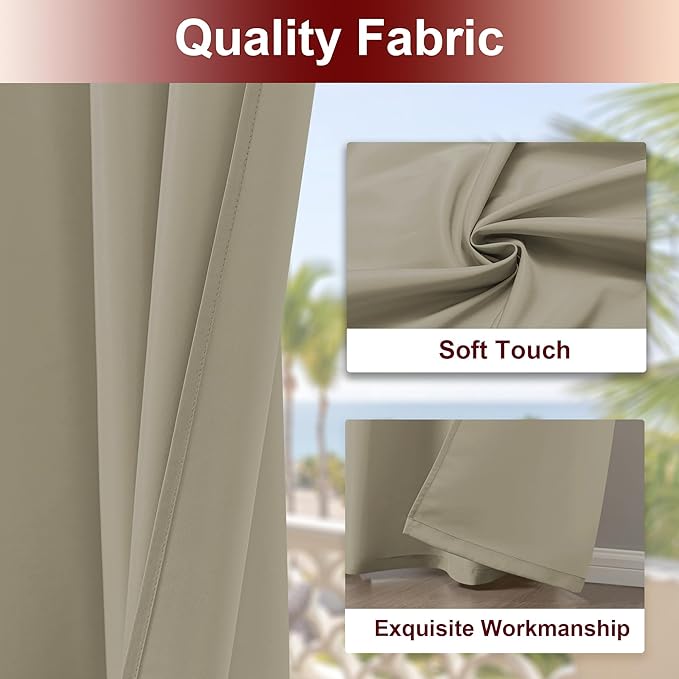 HolidayIdeas Grommet Outdoor Curtains for Patio Waterproof 8 Pcs All Weather Balcony Outside Curtains for Apartments, Gazebo, Pergolas, Porch, 54x108 Inch, Taupe