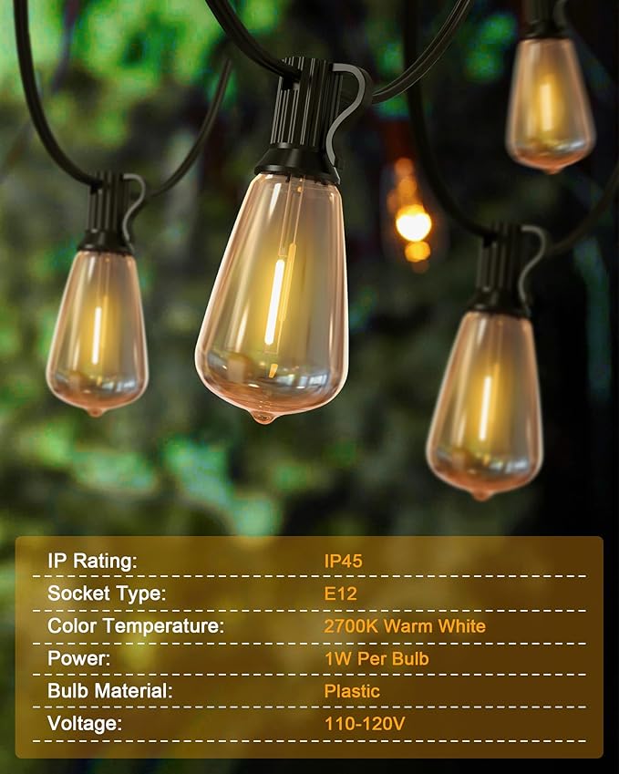 Outdoor String Lights Waterproof, 100FT (50FT 2Pack) Patio Lights Outdoor with 54 ST38 Edison Bulbs (4 Sqare), Hanging Lights with Plug in Cord for Porch, Backyard, Bistro, Garden, 2700K