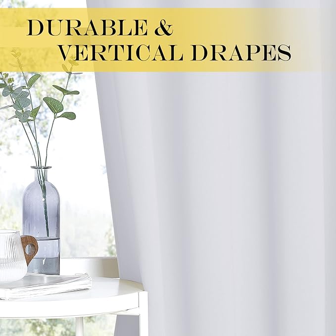 NICETOWN Room Darkening Curtain Window Panel - (Greyish White Color) Solid Thermal Insulated Drape/Drapery for Bedroom,52x95 inches, 1 Pack