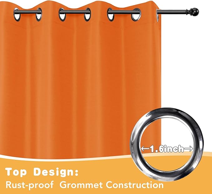HolidayIdeas Extra Wide Outdoor Curtains for Patio Waterproof, 2 Panels - 110 x 95 Inch - Privacy & Light Filtering Curtains Grommet Outside Curtains for Porch, Gazebo, Backyard (Mecca Orange)