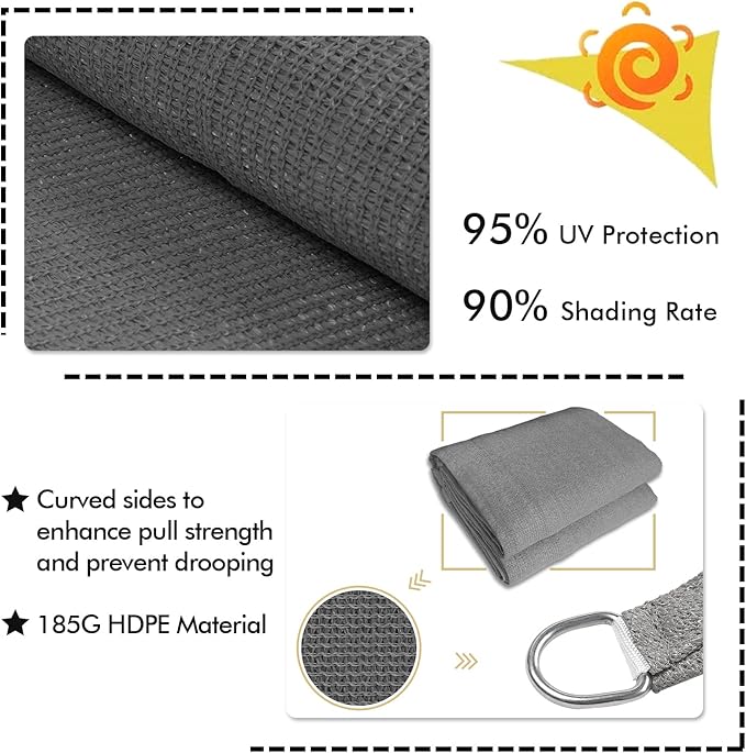KANAGAWA 10'X10' Dark Gray Custom Size Sun Shade Sail Square UV Block Canopy Cover for Patio Backyard Lawn Garden Outdoor (Customized Available)